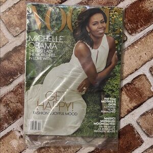 Vogue Michelle Obama in White Gown with Gold Logo